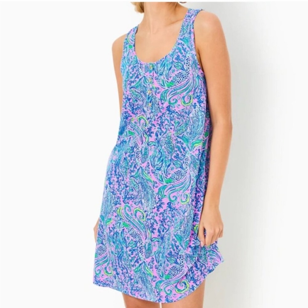 NWT Lilly Pulitzer Lela Henley Tank Pastel Mermaid Patterned Dress